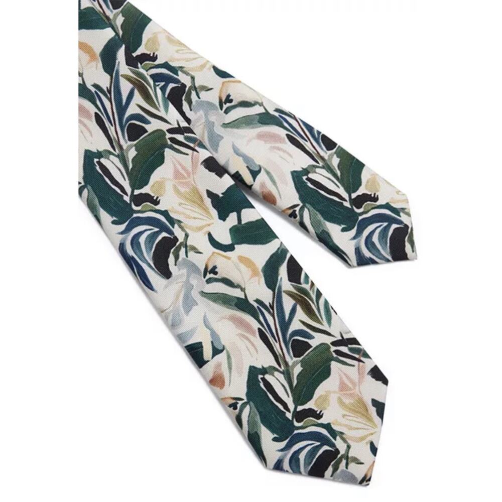 Ted Baker Tie Mens Multicolor Silk Botanical Floral Necktie Ecru MXT-BOYTONN